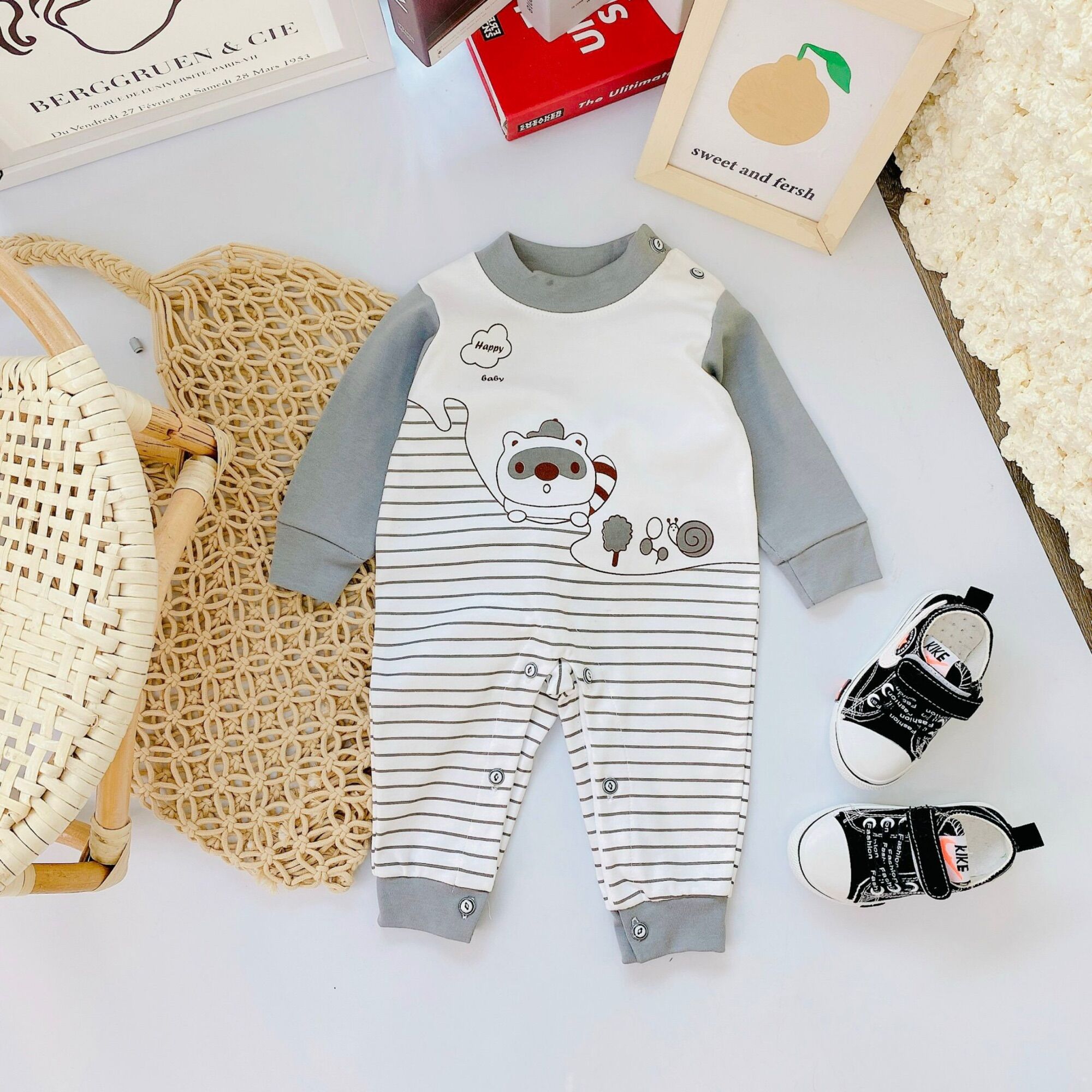 Body sơ sinh vải nỉ cotton cho bé 3-9kg