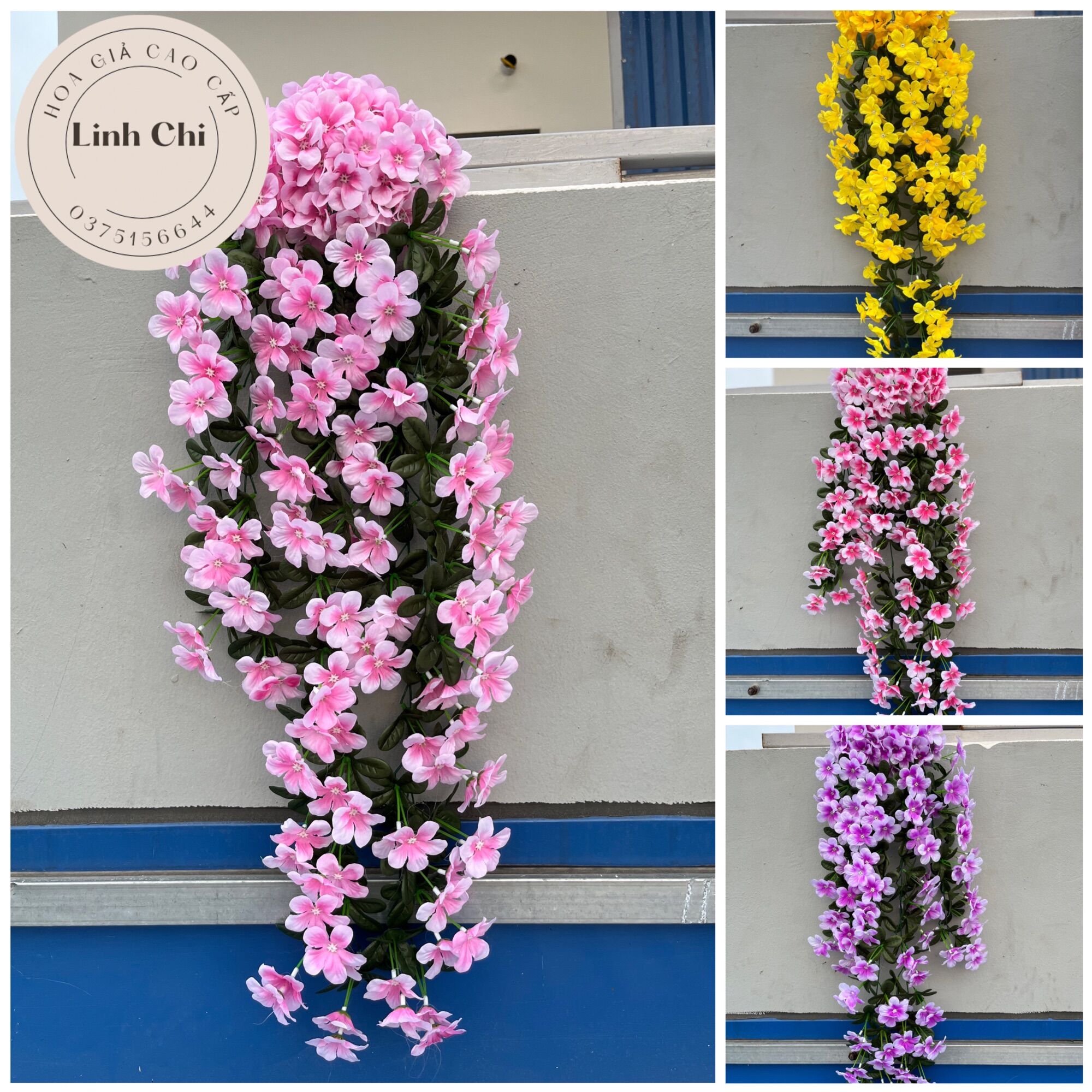 Rủ hoa đỗ quyên treo tường, trang trí nhà cửa_hoa giả, hoa lụa