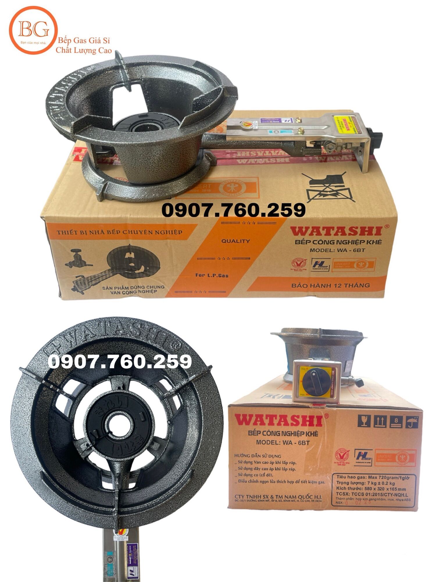 Bếp Khè Công Nghiệp Watashi WA-6BT – Lửa Mạnh, Tiết Kiệm Gas - Dùng Van Cao Áp