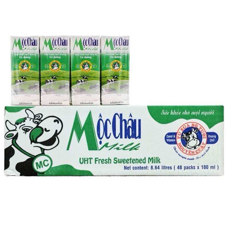 Thùng Sữa Mộc Châu 48 Hộp Có Đường x 180ml
