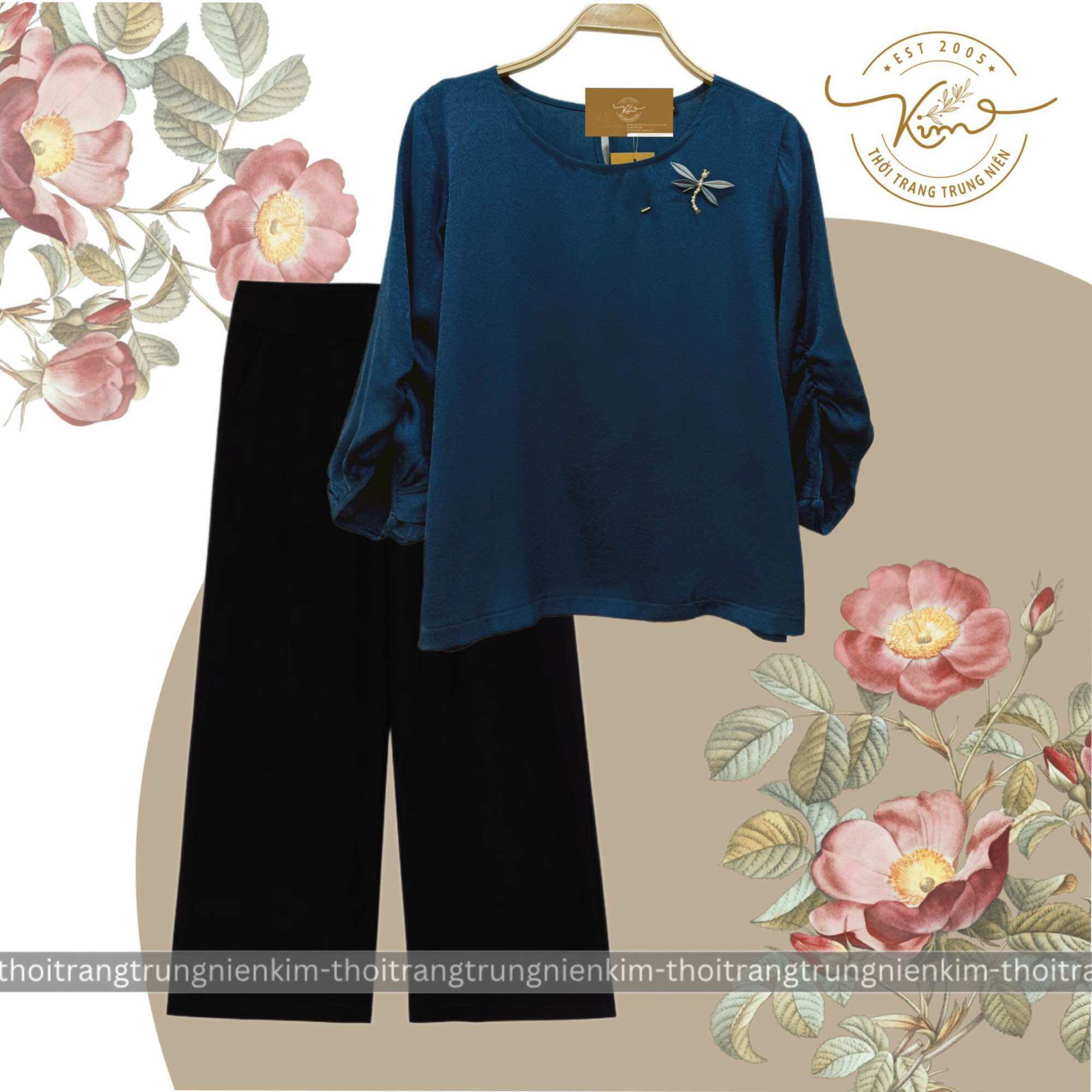 Set bộ lụa gấm trung niên dài kèm quần tây chất liệu cao cấp sang trọng bigsize phù hợp với mọi lứa tuổi