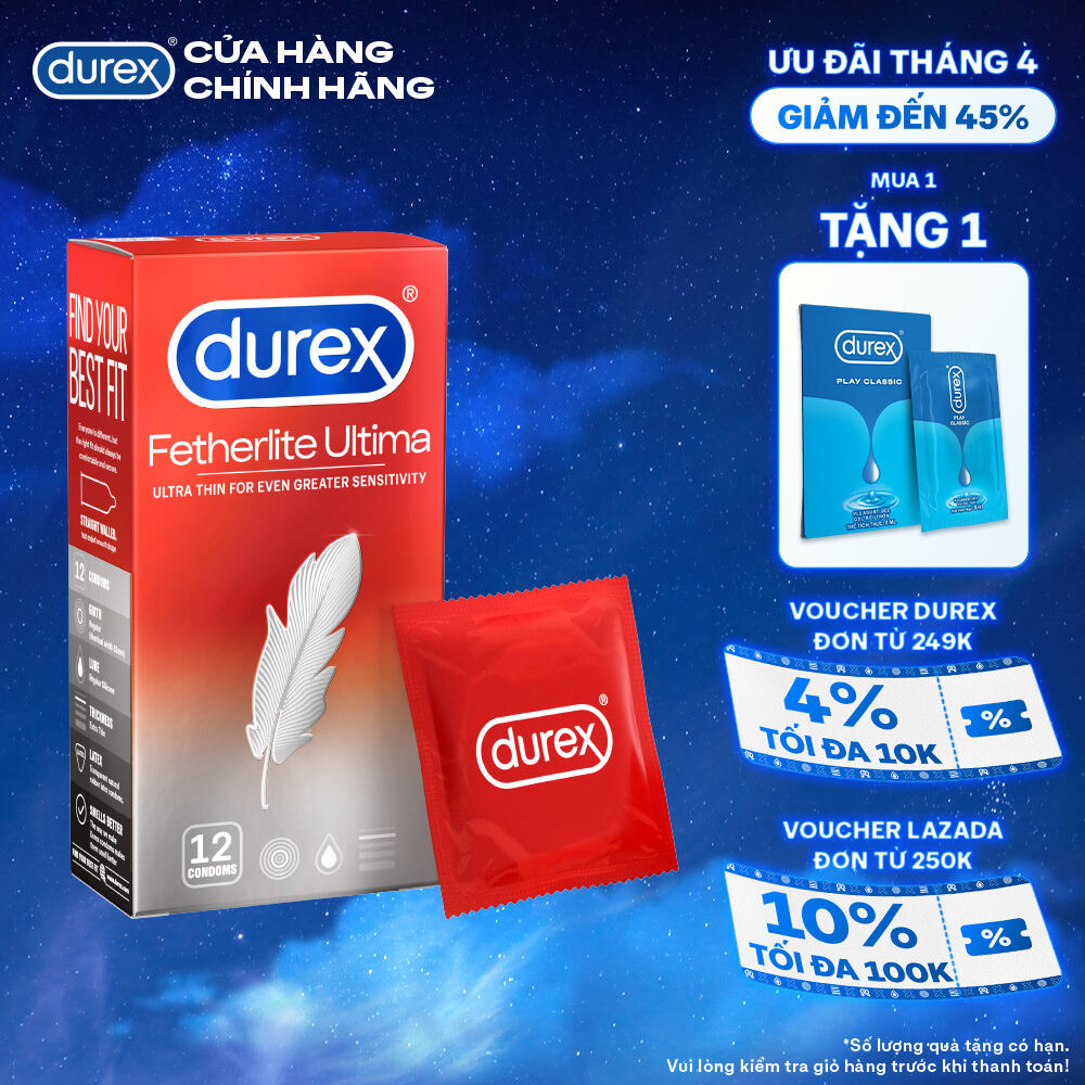 Bao cao su Durex Fetherlite Ultima siêu mỏng, size 52mm, 12 bao/hộp