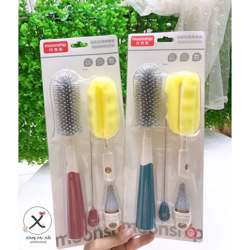 Bộ 4 cọ silicon rửa bình sữa  cao cấp, rữa bình sữ 4 chi tiết