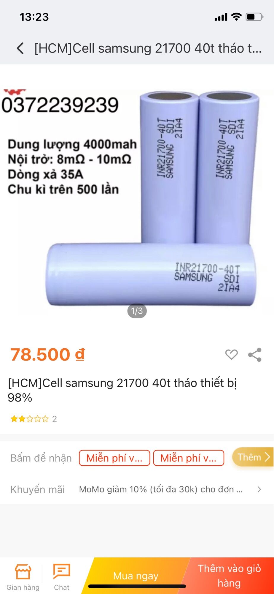 [HCM]Cell samsung 21700 40t tháo thiết bị 98%