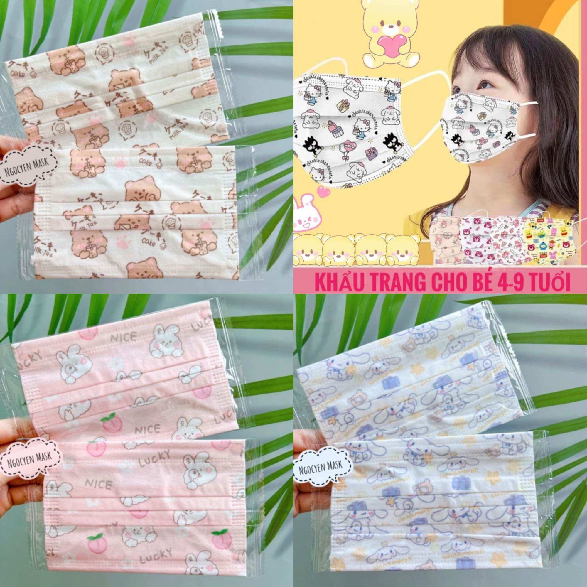Size Bé 4-9 Tuổi ( Set 10 Cái ) Khẩu Trang Y Tế Cho Bé Trai , Bé Gái 4- 9 Tuổi Hoạ Tiết Dễ Thương