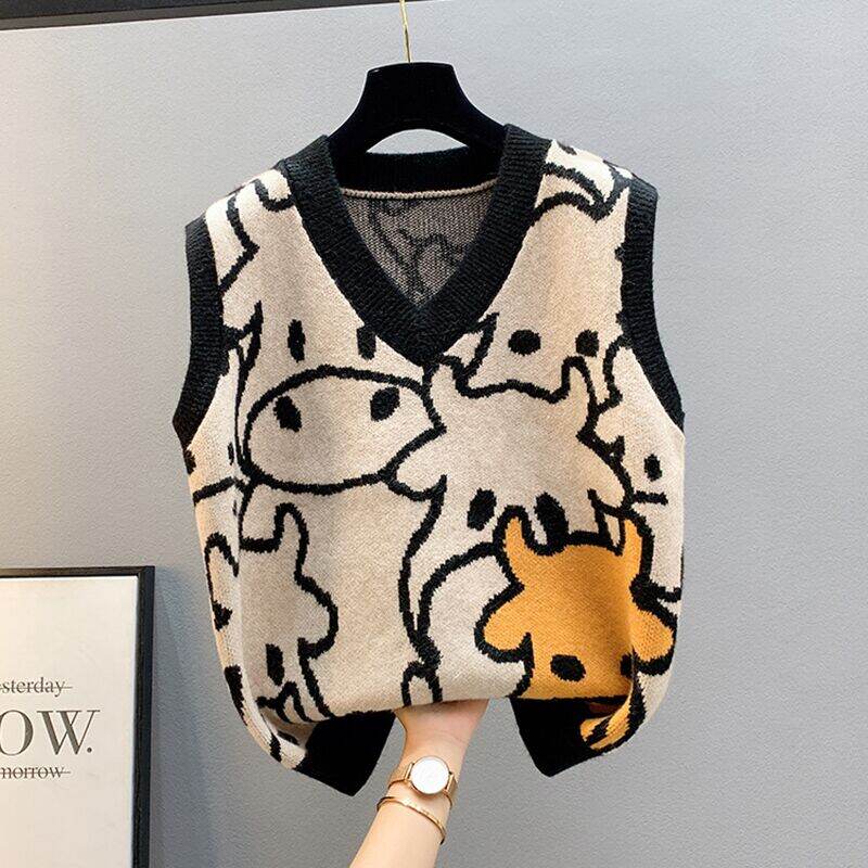 Áo ghi lê bé gái áo ba lỗ dệt kim trẻ em dệt hoa chui đầu hoạt hình bé gái cổ v áo ghi lê xuân thu thông dụng cho bé trai bé gái