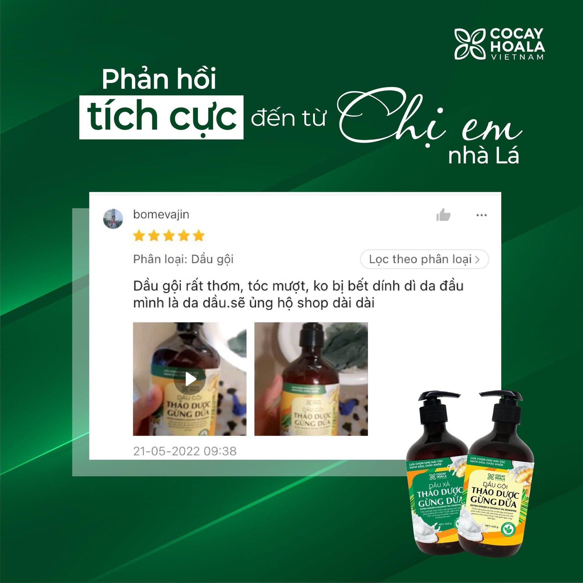 Combo Dầu Gội + Xả Thảo Dược Gừng Dừa