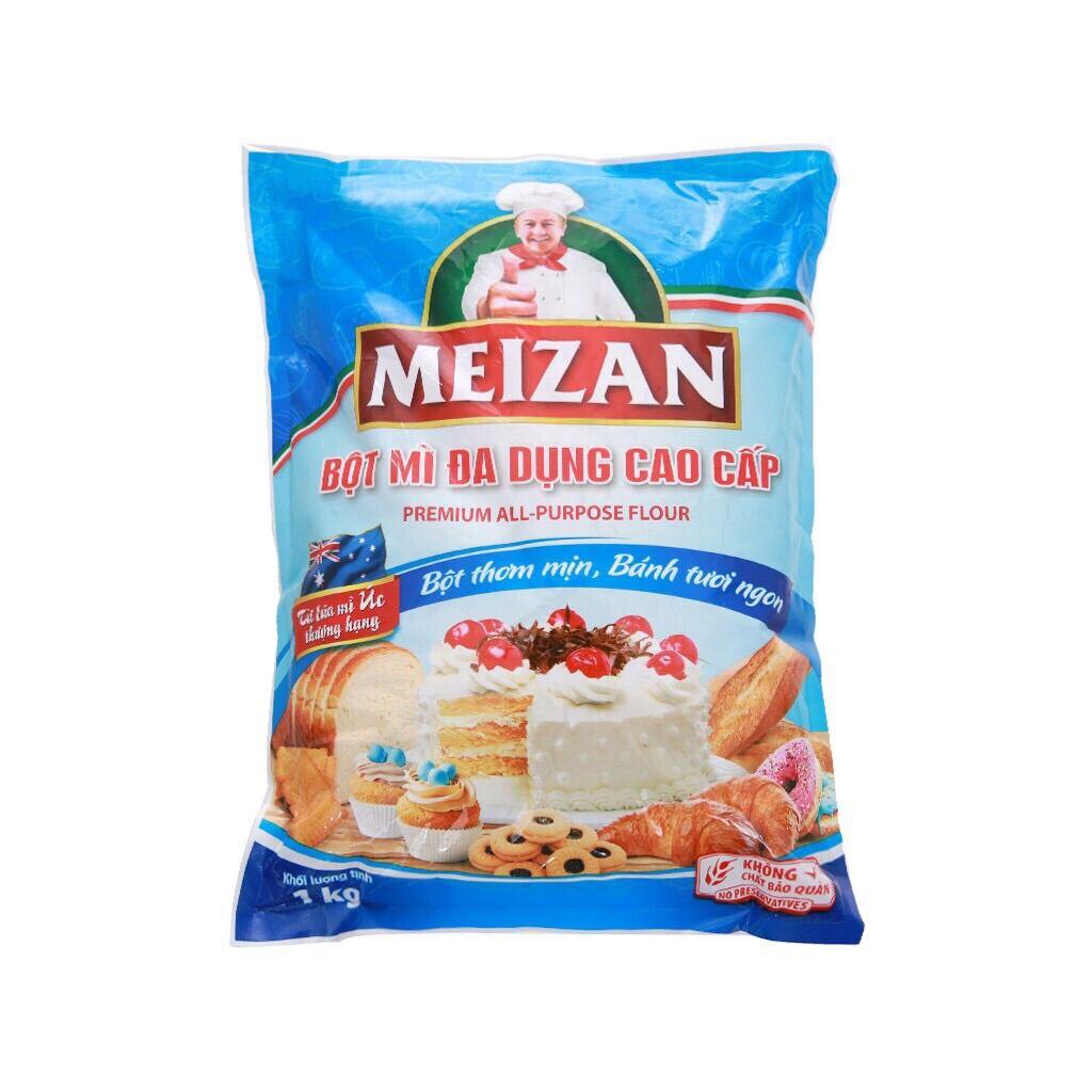 Túi 1kg BỘT MỲ đa dụng cao cấp MEIZAN, bột thơm mịn, làm bánh tươi ngon