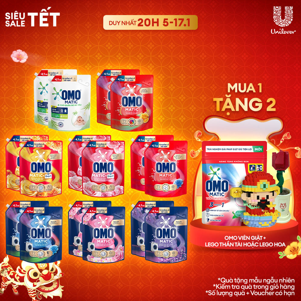 Combo 2 túi Nước giặt OMO Matic  túi 3.6/3.9/4.1kg (bao bì tùy lô nhập hàng)