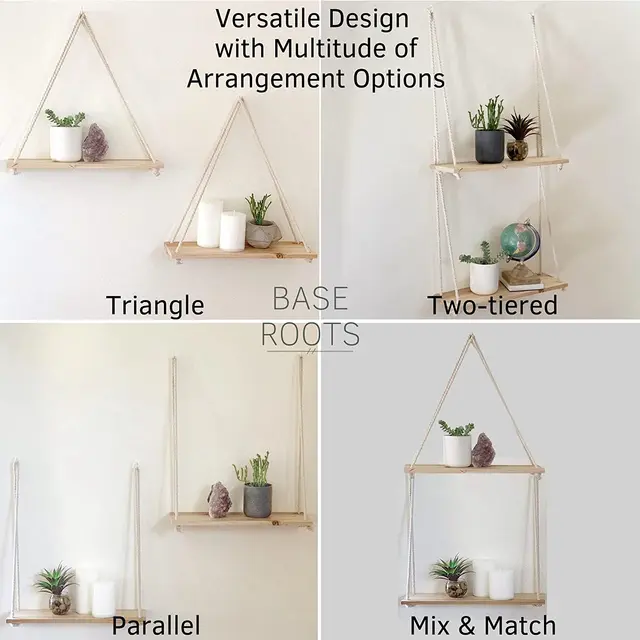 Kệ treo tường bằng dây thừng macramé gỗ dày 17ly