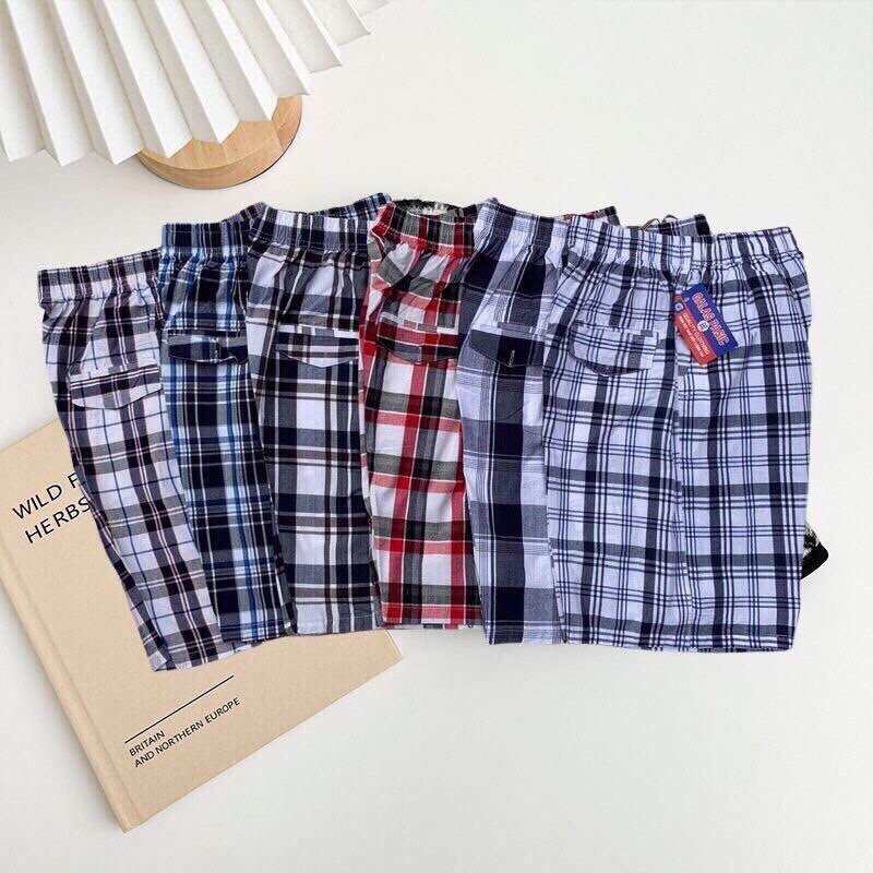 Quần ngố thô nam kẻ sọc cạp chun ,quần short nam cottong