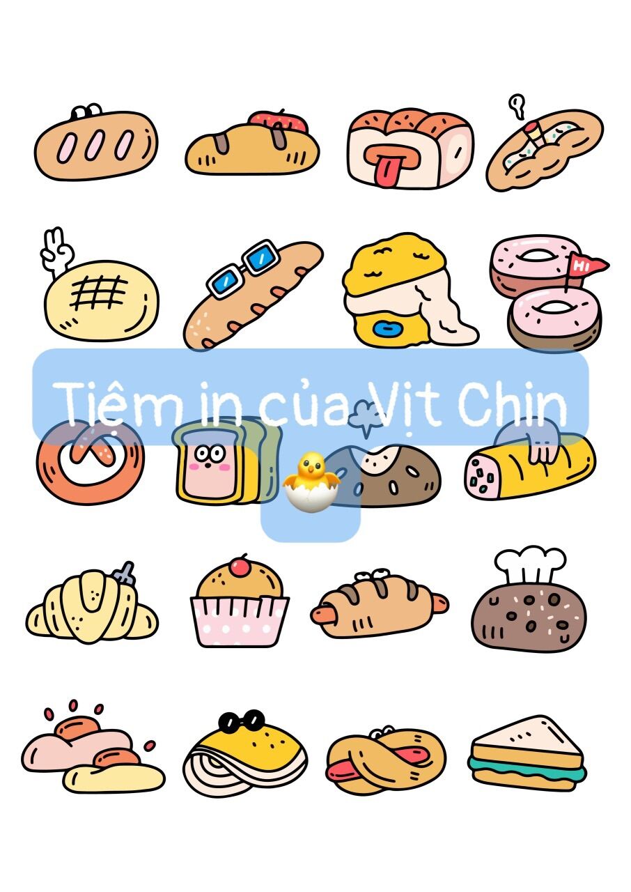 Set 50 sticker chống nước đồ ăn mlem mlem
