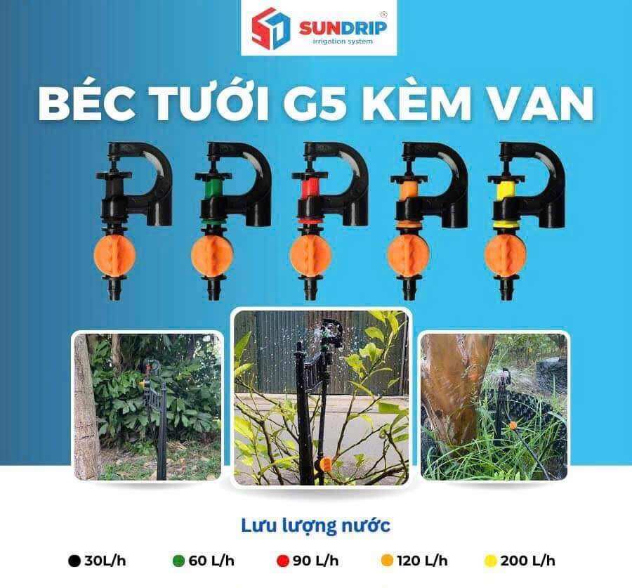 [Sỉ 100 bộ] Béc tưới gốc G5 cải tiến có miếng chặn bán kính, kèm van khóa ống 6-8mm béc xoay 360 phu