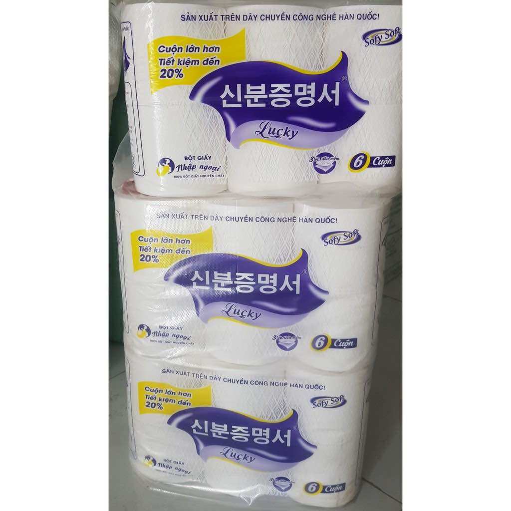 Giấy vệ sinh hàn quốc lucky 6 cuộn 3 lớp không lõi loại cao cấp