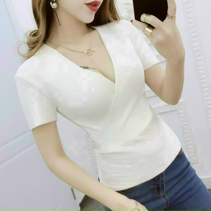 Áo Đắp Chéo Gân Tay Ngắn