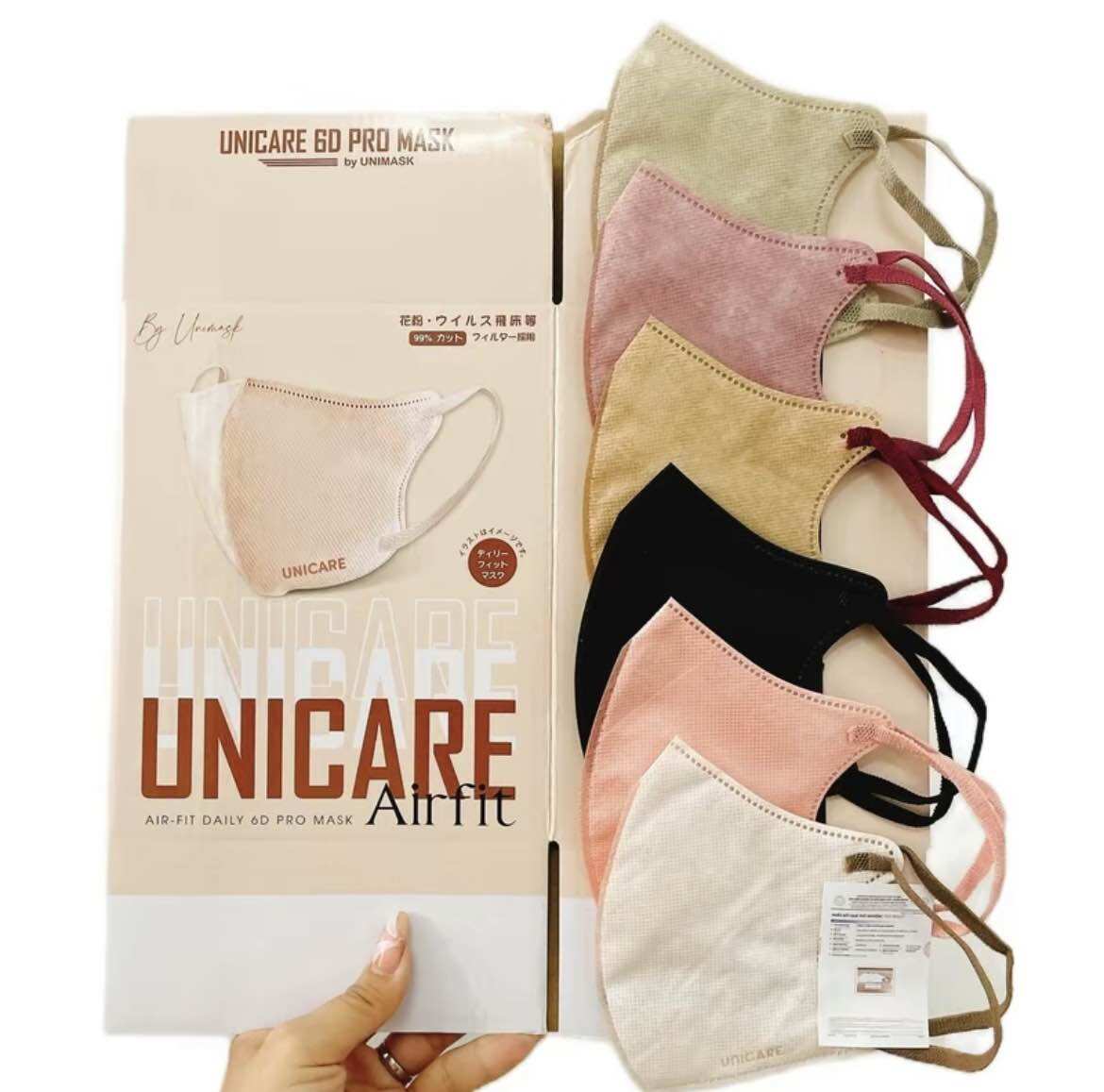 Thùng 100 chiếc khẩu trang 6d unicare 3 lớp kháng khuẩn, kháng bụi, siêu mịn không thấm nước