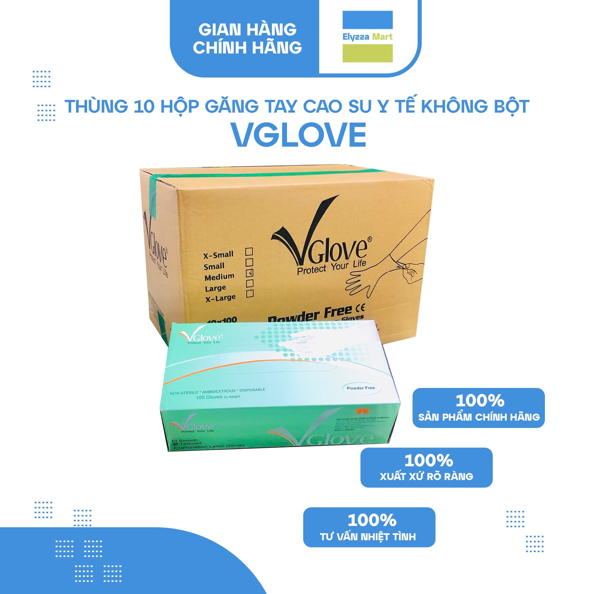 [HCM]Thùng 10 Hộp Găng Tay Y Tế Latex Không Bột Vglove Màu Trắng