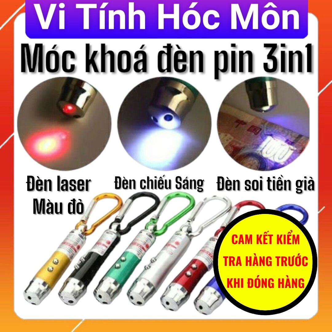 Móc khóa đèn pin laser 3in1 đèn pin + đèn laser đỏ + soi tiền