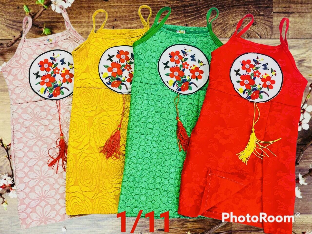 39k 1 đầm sườn xám, bộ tết kiểu tàu bé gái 8_15kg 1_2 tuổi