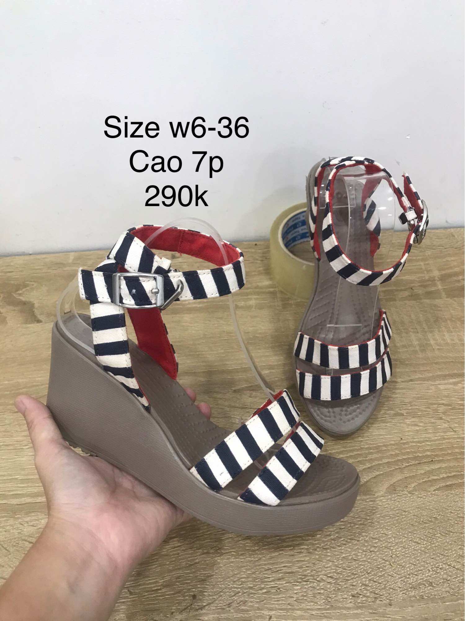 Giày sandals đế xuồng cao 7p crocs 2hand size w6-36/37 new 96%