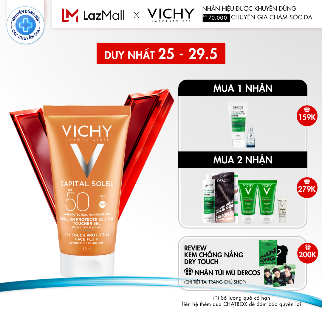 Kem chống nắng không nhờn rít SPF 50 UVA +UVB Vichy