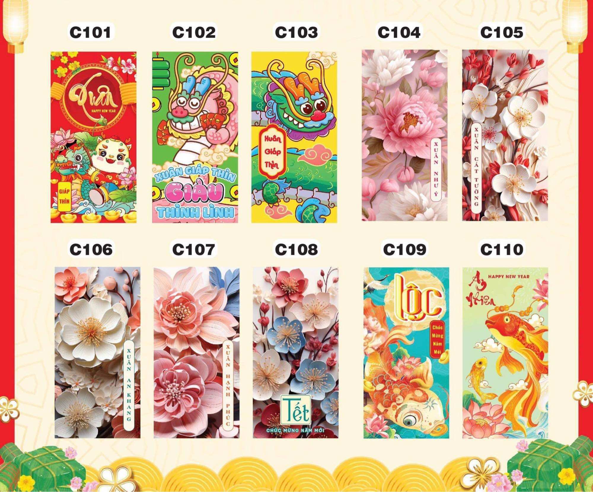 [Sản Phẩm Mới]Combo 100 bao lì xì Tết Việt Giáp Thìn 2024 May MắnHoạt Hình C150 nhiều mẫu -H2Store
