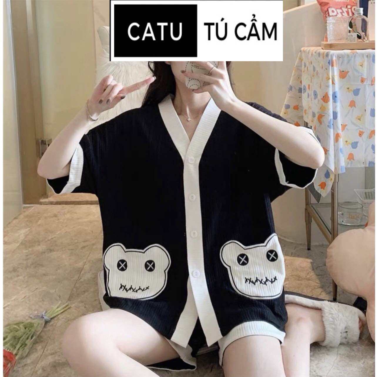 Đồ ngủ kimono nữ đẹp mặc nhà thun xốp freesize xinh xắn.Bộ pyjama đũi xốp siêu mát sinh CATU Tú Cẩm