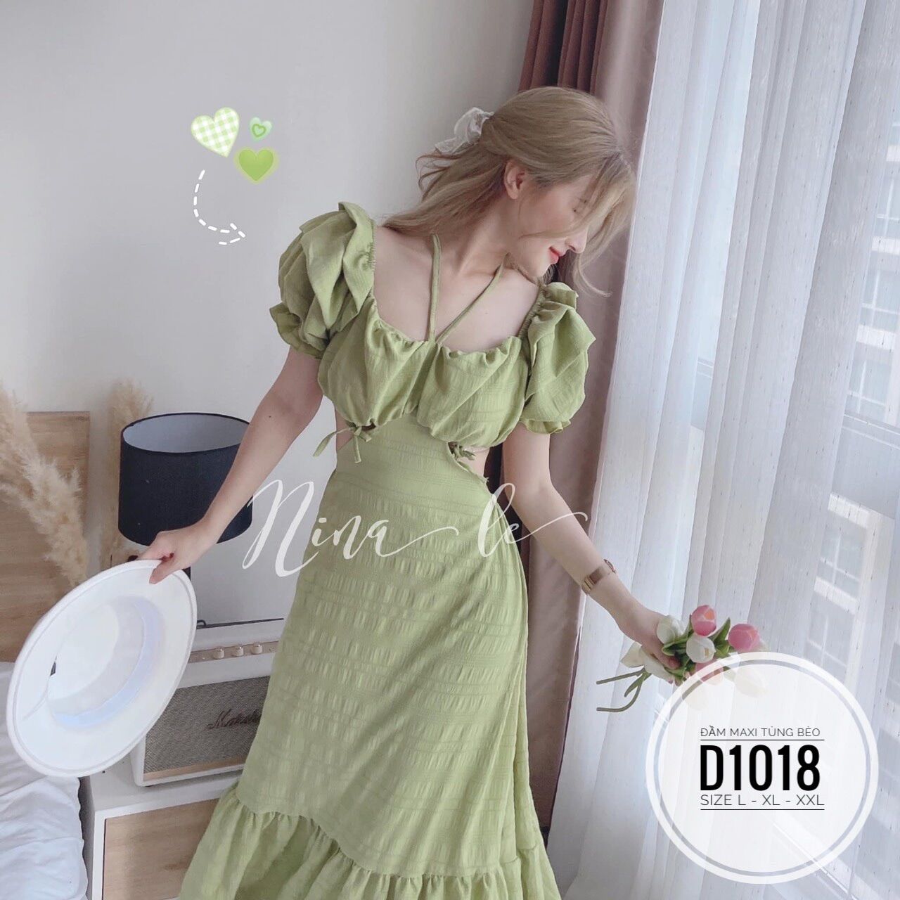 60-90kg Bigsize Đầm maxi tùng bèo D1018