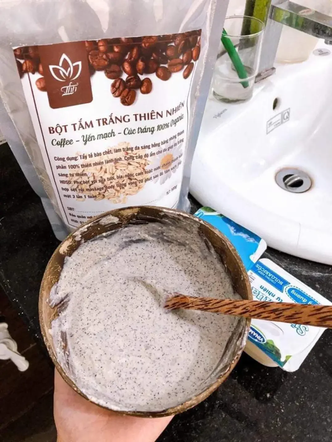 (100% ORGANIC) - Bột tắm trắng cafe, yến mạch, hoa cúc THH