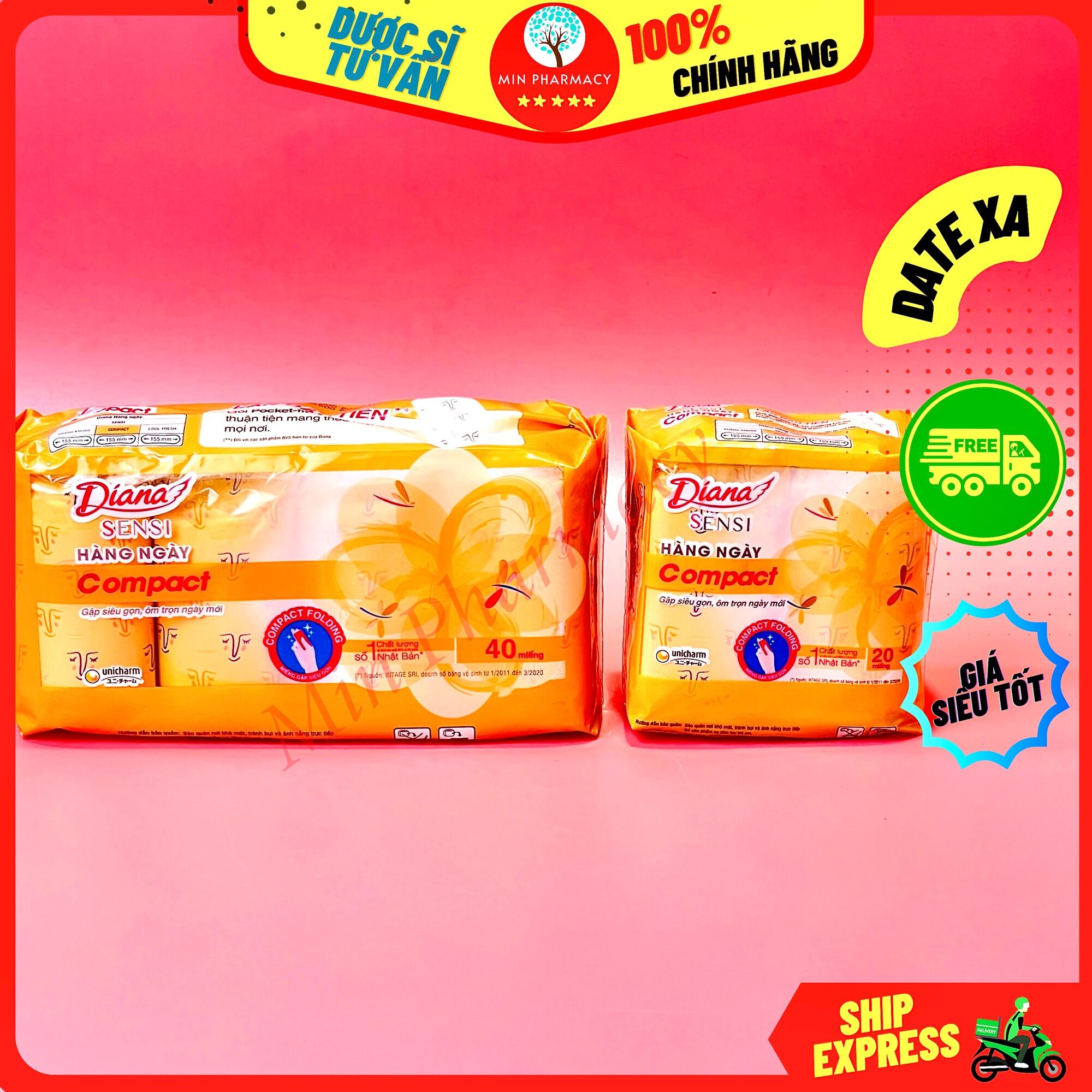Băng Vệ Sinh Diana Hàng Ngày Sensi Compact Dạng gấp nhỏ gọn - Minpharmacy