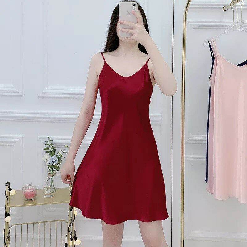 váy lụa trơn hai dây đẹp cao cấp, đầm ngủ