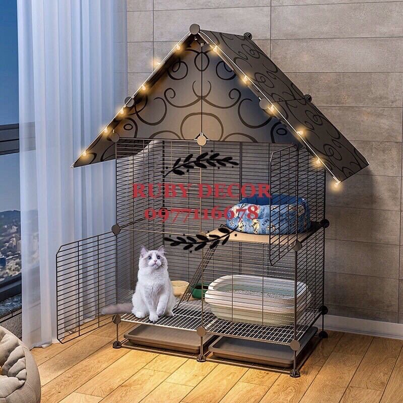 CHUỒNG, LỒNG NUÔI MÈO 2 TẦNG ( có kèm chân đế khay vệ sinh)