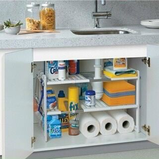 Kệ 2 tầng đa năng để gầm bếp tiện dụng tiết kiệm không gian, kệ thanh sắt chắc chắn