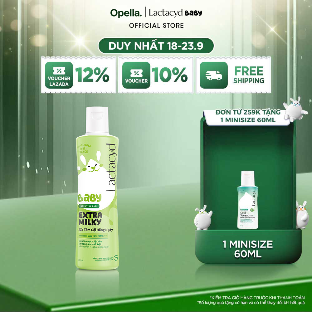 Sữa Tắm Gội Trẻ Em Lactacyd Baby Extra Milky Làm Sạch Dịu Nhẹ và Dưỡng Ẩm Vượt Trội 250ml