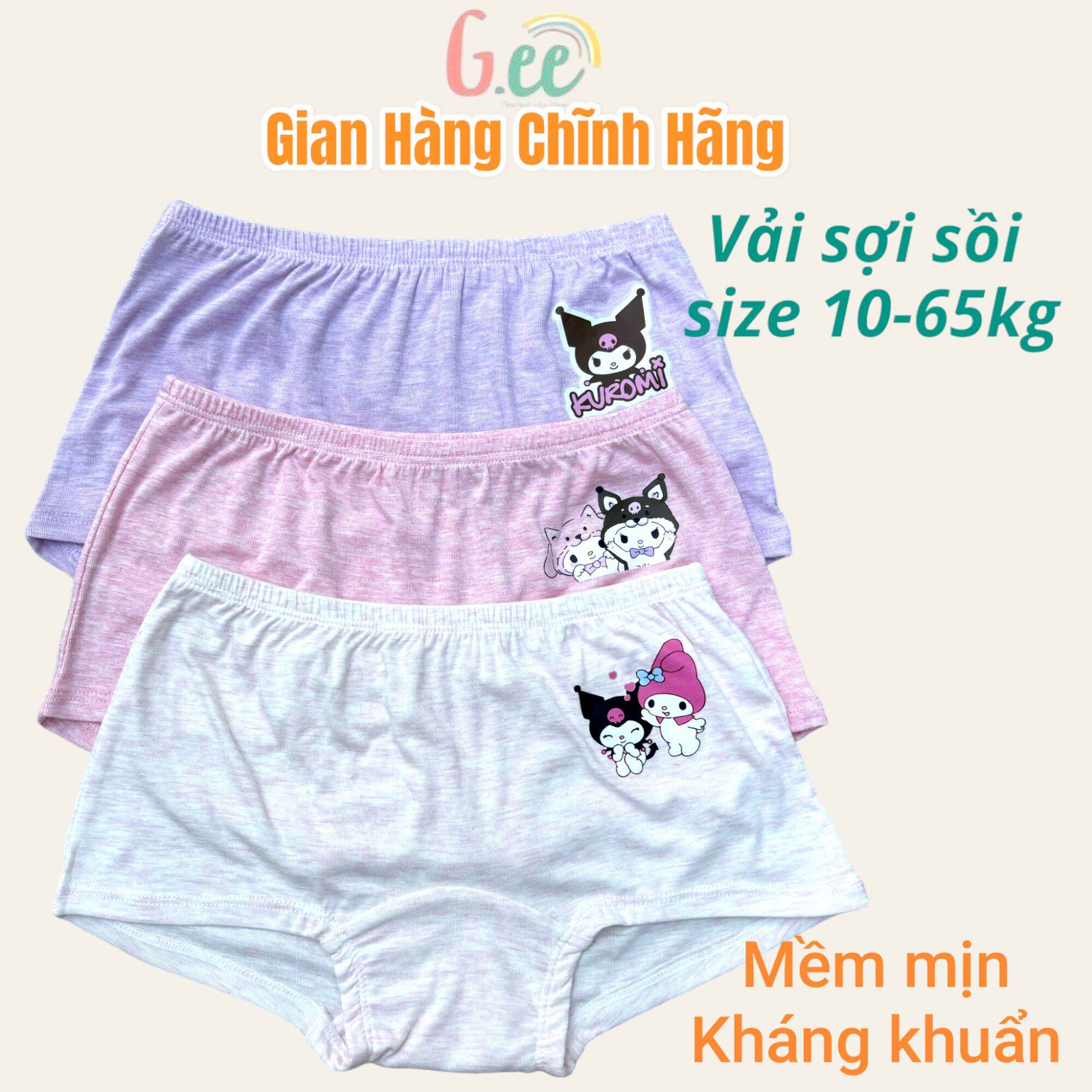  Set 3 Quần Chíp Lót Mặc Váy Bé Gái Họa Tiết KUROMI Vải Sợi Sồi Cao Cấp Kháng Khuẩn Mềm Mại 
