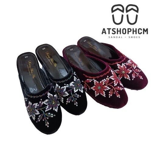 Dép hài nhung đính hạt bất ngờ chưa bà già siêu hot êm chân đế chống trơn trượt