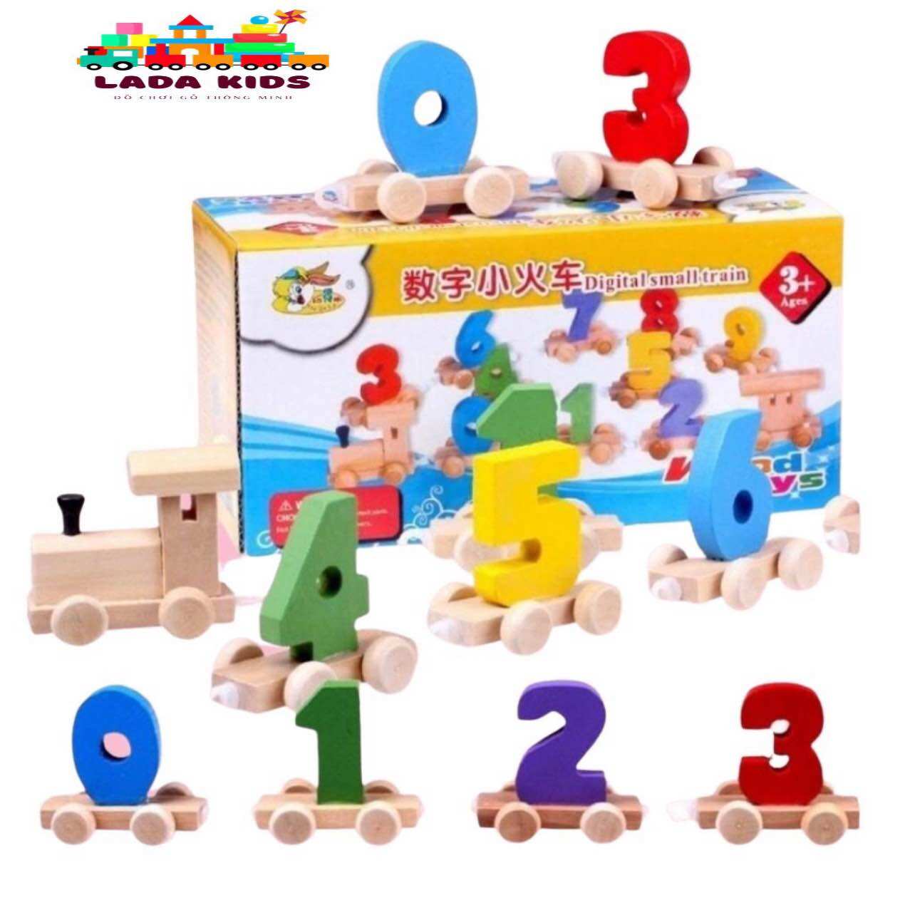 Đồ chơi bộ đoàn tàu gỗ chở số cho bé - đoàn tàu kéo xe số bằng gỗ giúp bé phát triển trí tuệ