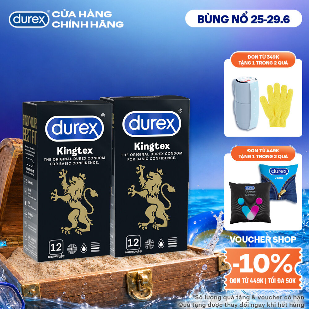 Bộ 2 hộp bao cao su Durex Kingtex bôi trơn, ôm sát size 49mm, 12 bao/hộp