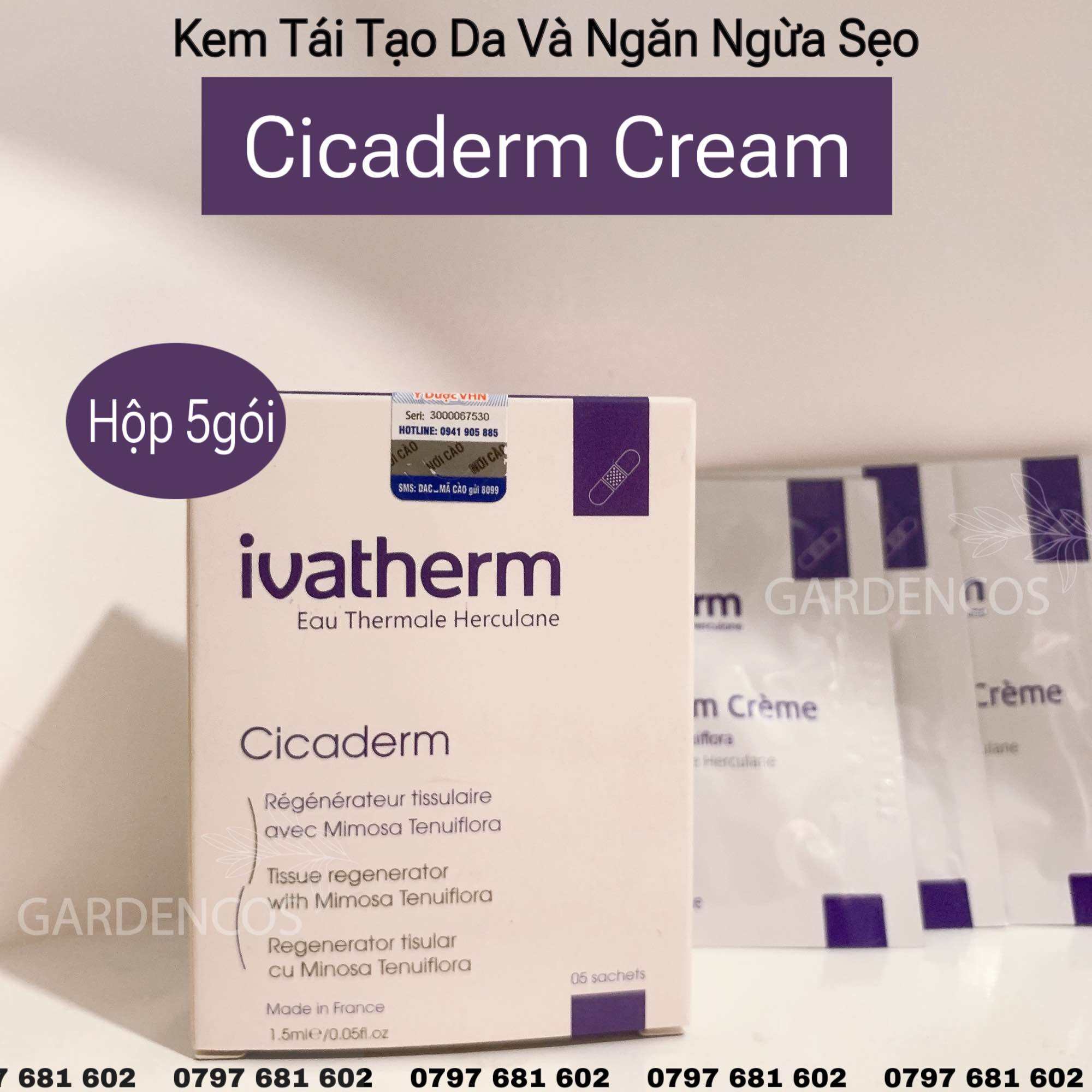 Kem Tái Tạo Da Và Ngăn Ngừa Sẹo Ivatherm Cicaderm Cream (hộp 5Gói 1.5ml)