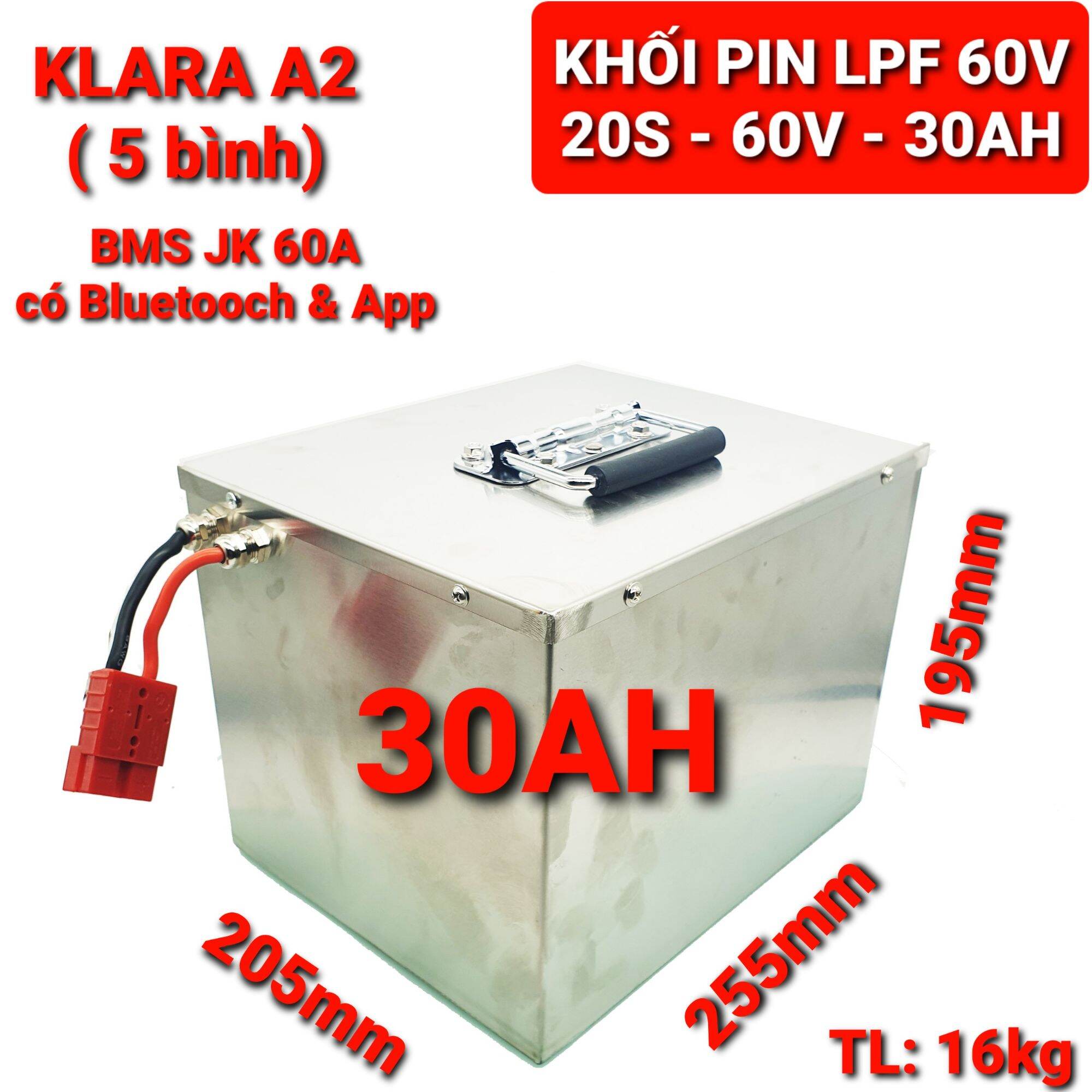 Achun.vn - KHỐI PIN SẮT XE ĐIỆN KLARA A2 - 60V - 20S - 30AH MẠCH JK-60A có Bluetooch ( không sạc )