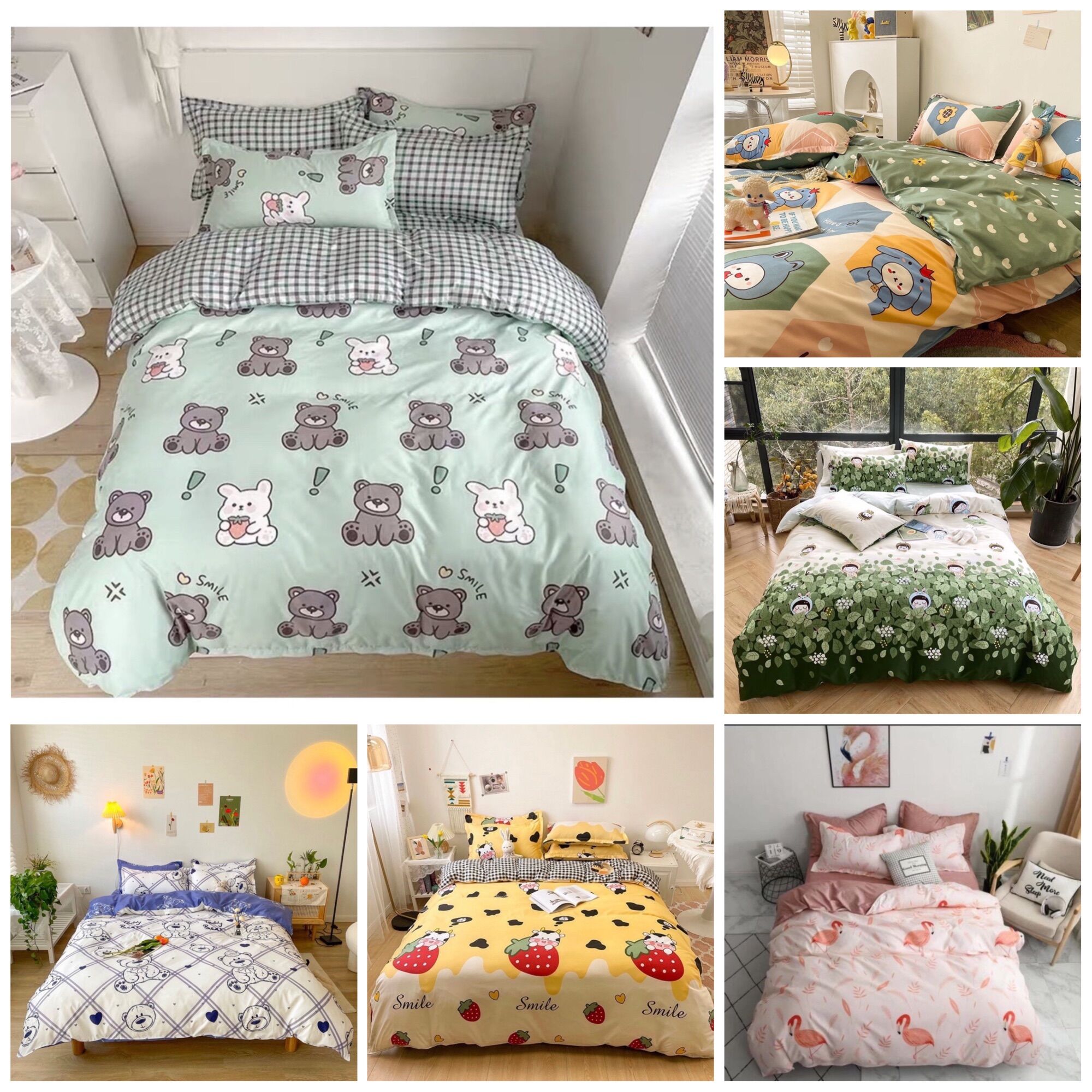 Bộ chăn ga gối cotton poly - mẫu gấu hoạt hình