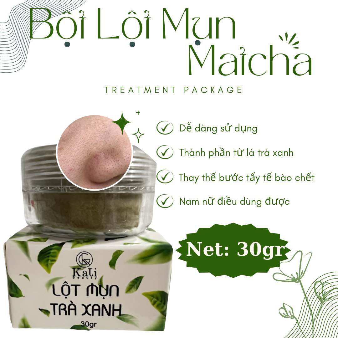 Bột lột mụn trà xanh lột sạch mụn cám, mụn đầu đen, sạch bã nhờn trên da an tại nhà