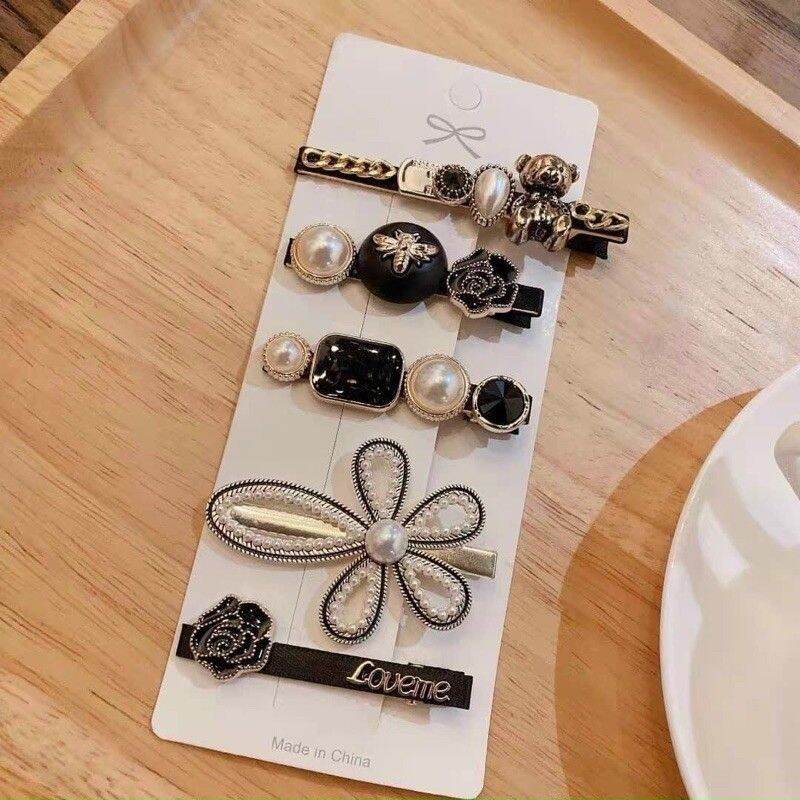 Set kẹp tóc hoa đen 5 chi tiết