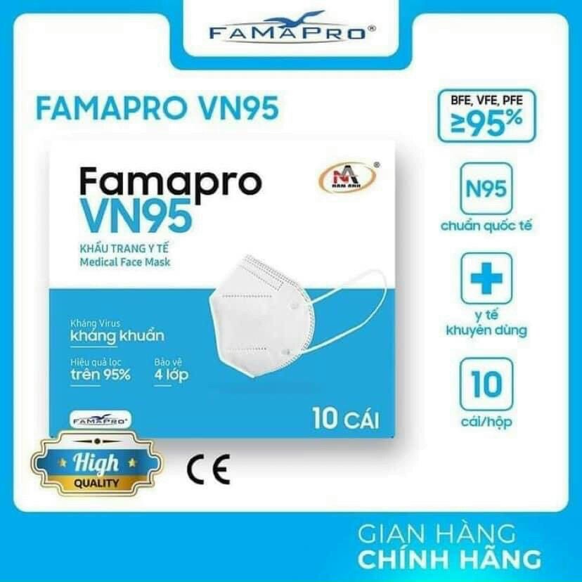 [COMBO 8 HỘP - 80 CÁI FAMAPRO VN95] - Khẩu trang y tế N95 kháng khuẩn 4 lớp Famapro VN95 đạt chuẩn N95 (10 cái/ hộp)