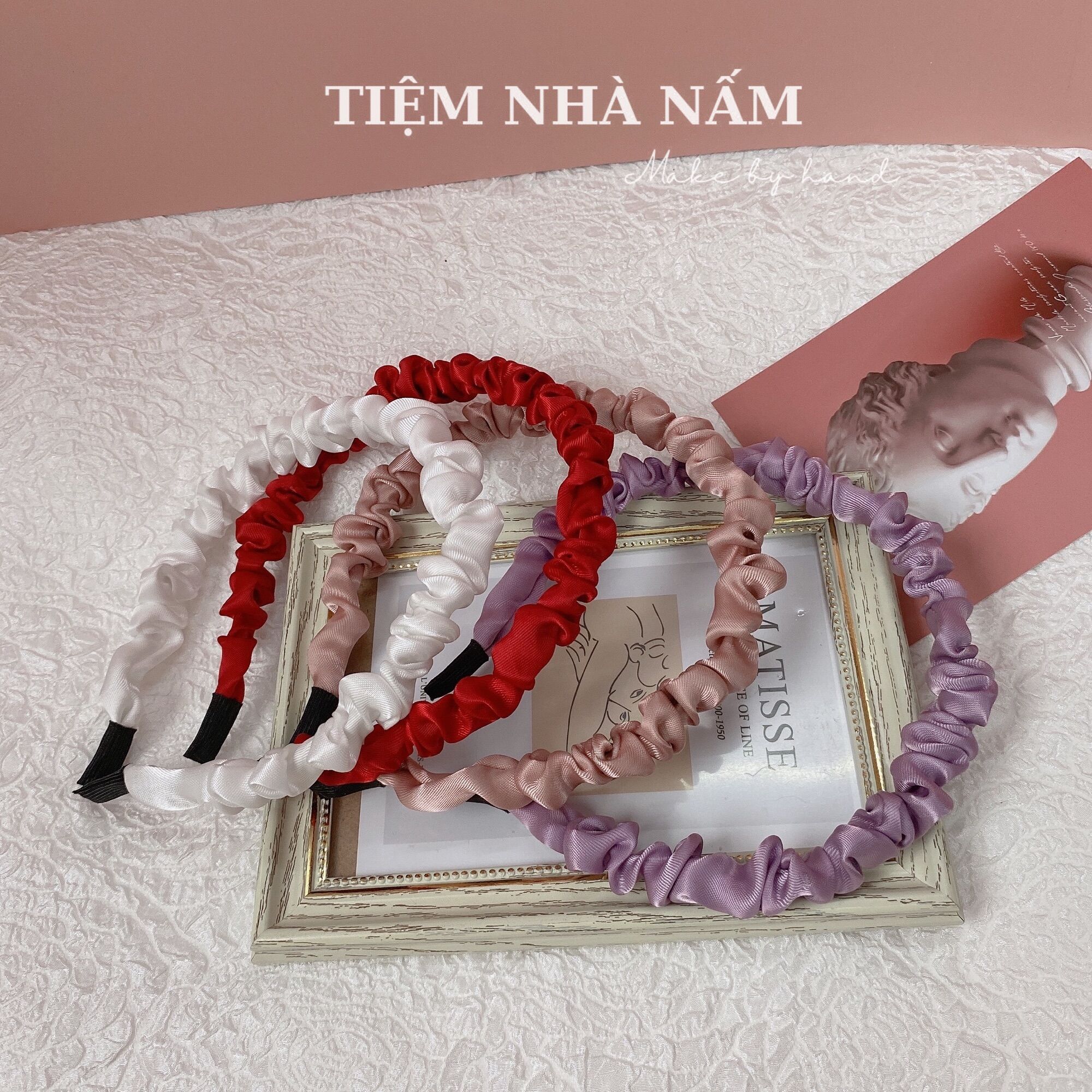 🎀 Cài, bờm tóc nhún satin bèo nhiều màu - [ Nhà Nấm handmade ]
