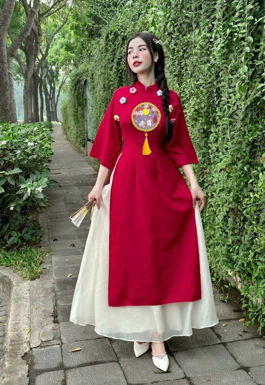 (SHOP BIGSIZE NỮ 50KG ĐẾN 90KG) set áo dài cách tân 6 hoa nổi