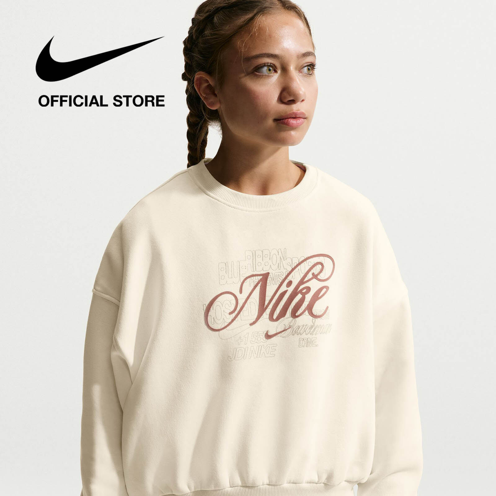 [VOUCHER ĐẾN 35% + MUA 2 GIẢM 5%] Áo nỉ Bé gái Nike Sportswear Club Fleece Big Kids' (Girls') Boxy Crew-Neck Sweatshirt - SOFT PEARL