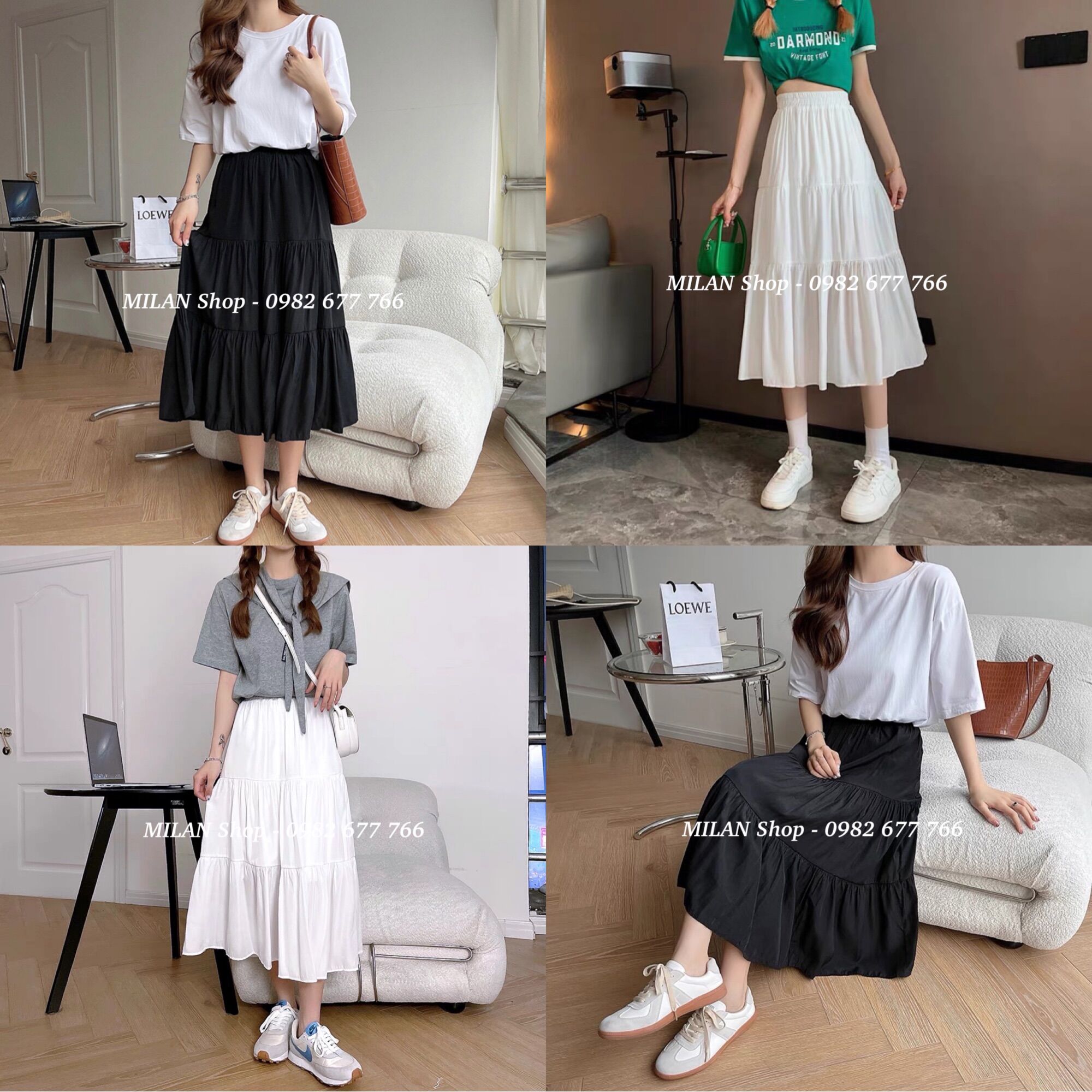 Chân váy lụa dài midi các kiểu Quảng Châu