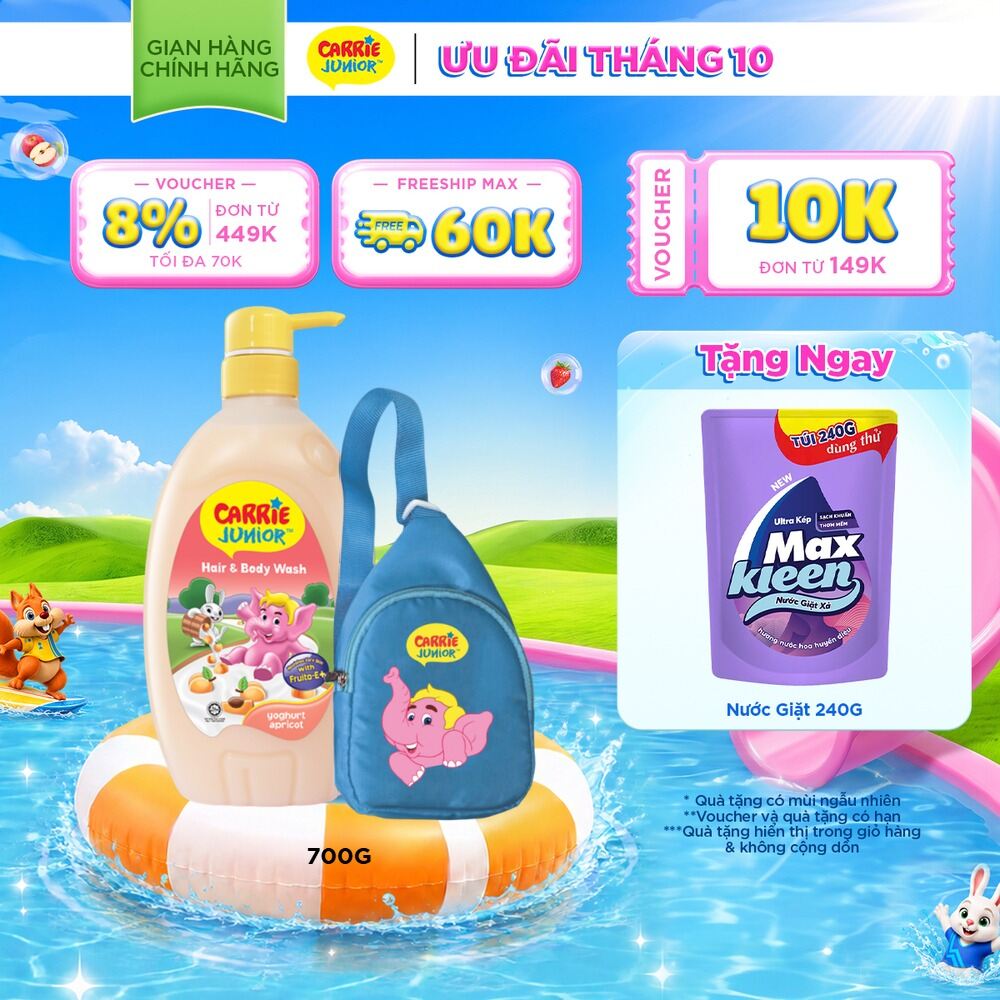 [Tặng Kèm Túi Đeo Chéo] Sữa Tắm Gội cho bé Carrie Junior Hương Mơ Tây 700g