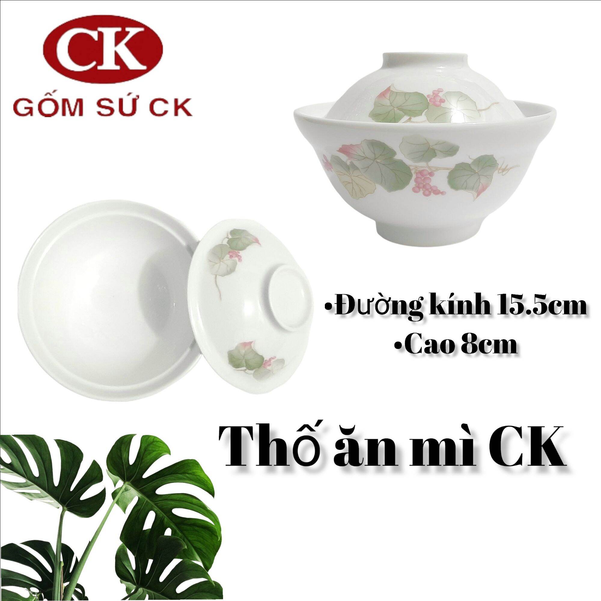 Thố có nắp ăn mì gốm sứ CK Việt Nam 15.5 x 8.5cm